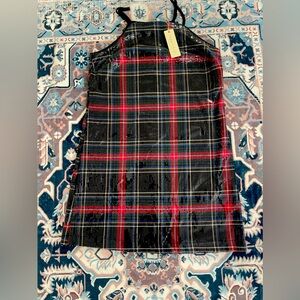 NWT Copper Key Halter Neck Plaid Print Sequin Shift Mini Dress Womens Size S